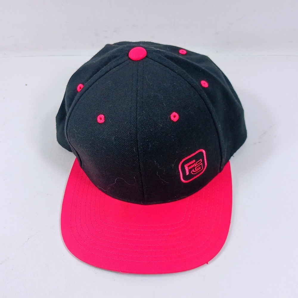 Yupoong The Classics FG Logo Snapback Hat Black Neon Pink Flat Brim Cap Mens